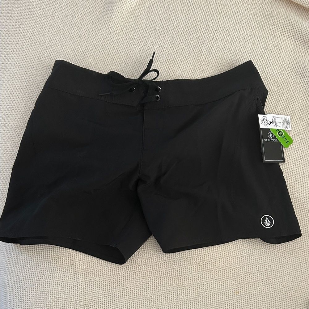 VOLCOM SIMPLY SOLID FRONT-TIE BOARDSHORTS, Black, Size 5, NWT